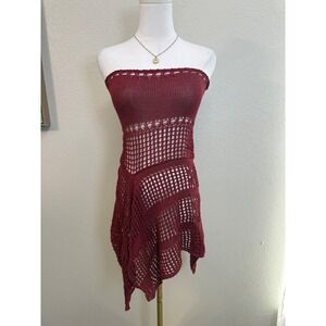 Cider red crochet strapless dress boho festival beach cover up